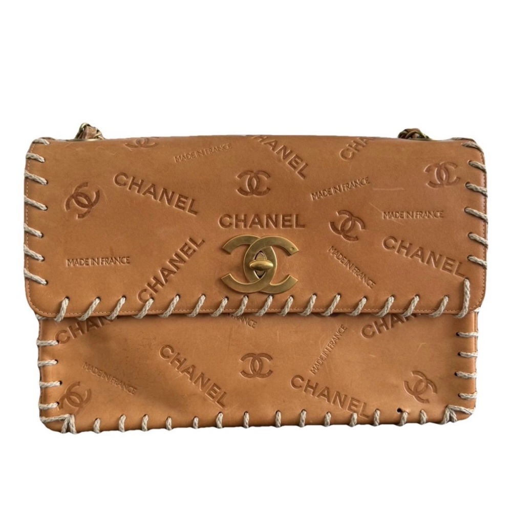 Chanel Brown Leather Embossed Shoulder Bag